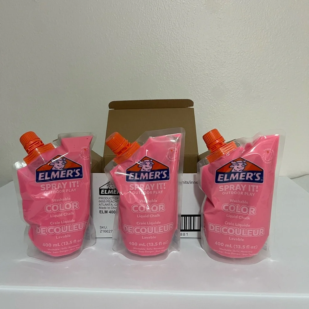 3 Pk Elmer's Spray It! Outdoor Washable Liquid Chalk Pouch Pink‎